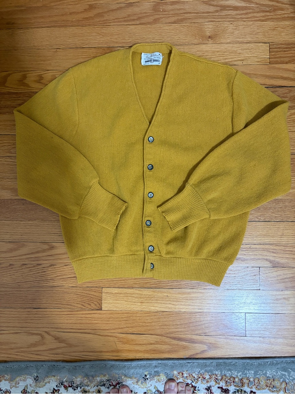 VTG 60s Arnold Palmar Robert Bruce Alpaca Wool Mustard Cardigan Sweater M Men - Picture 14 of 14